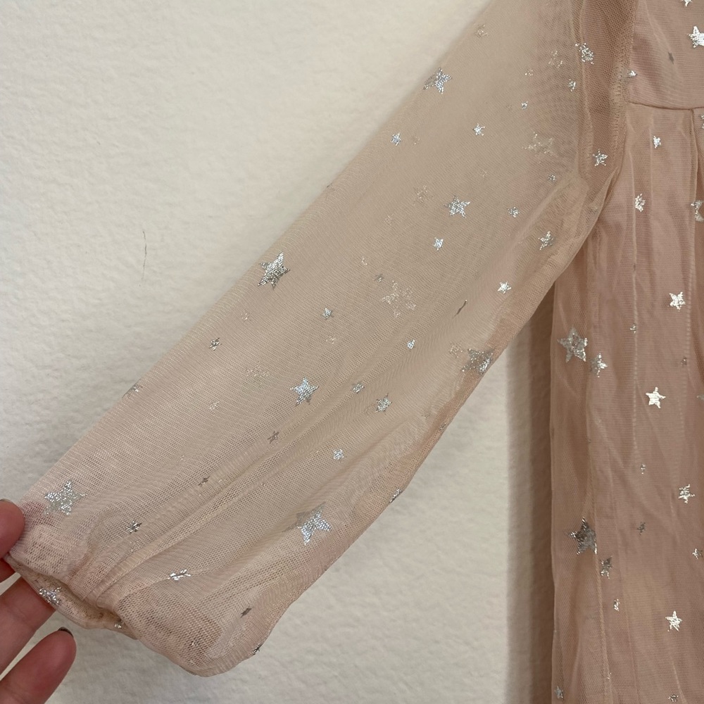 SOLD     Old Navy • Light Pink Silver Metallic Star Sheer Sleeves Long Dress - Picture 3 of 15